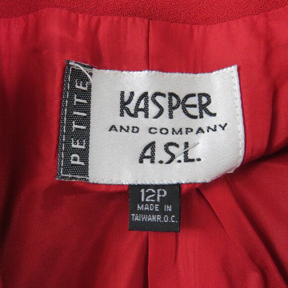 1990s Vintage Kasper Red Blazer Jacket Gold Buttons Large Retro Glam - Picture 4 of 6